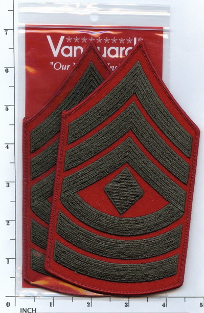 USMC First Sergeant 1stSgt Marines E8 Chevrons PATCH pair! green/red for Greens!