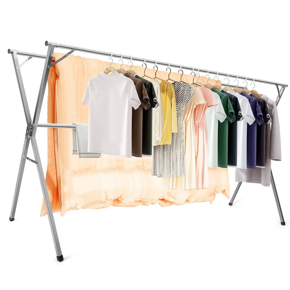 Clothes Drying Rack for Laundry Foldable Free of Installation Adjustable Stai...