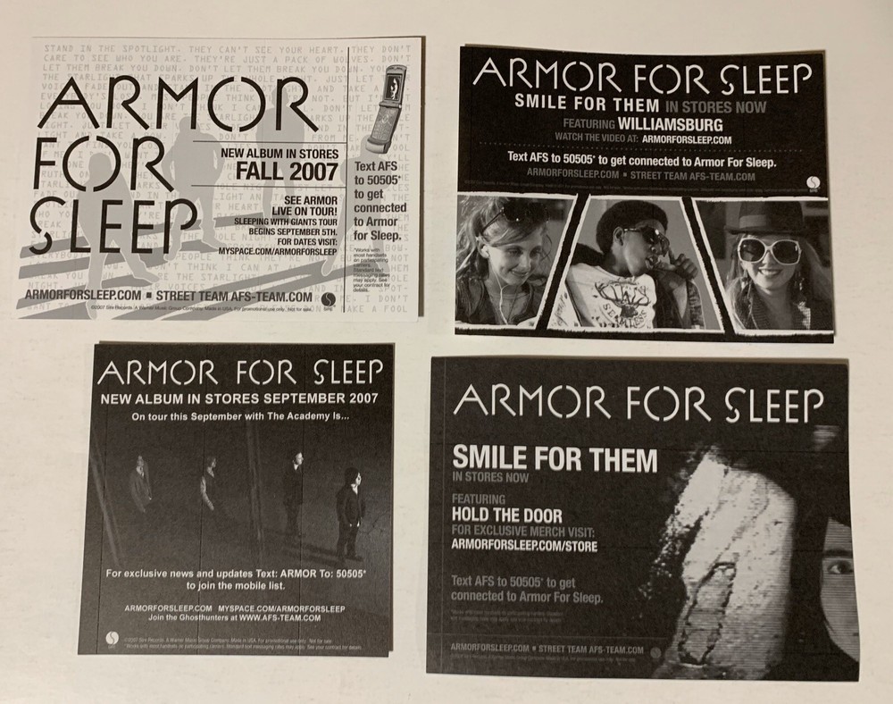 ARMOR FOR SLEEP Smile For Them 4 PROMO STICKERS for cd BEN JORGENSON Decals MINT