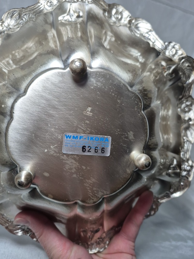 Vintage WMF Germany Ikora EP Silver Plate Floral Footed Serving Bowl 11”