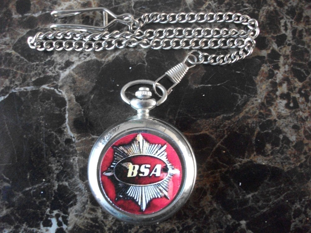 BSA MOTORCYCLE LOGO CHROME POCKET WATCH WITH CHAIN 6