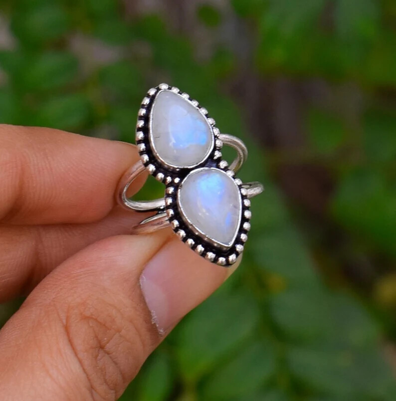 Moonstone 925 Sterling Silver Band& Statement Ring Handmade Ring All Size-U-145