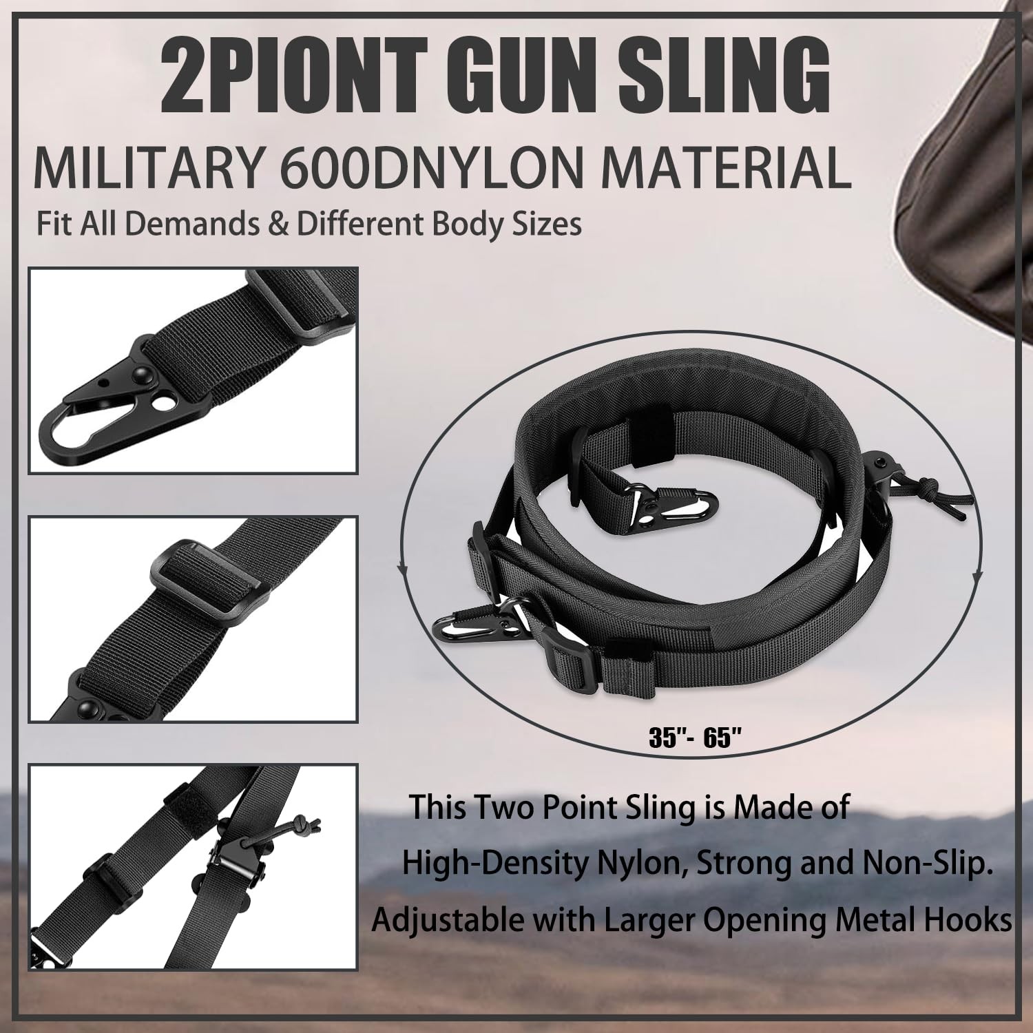 Two Point Traditional Sling 2 Rifle with Swivel Mount Quick Black