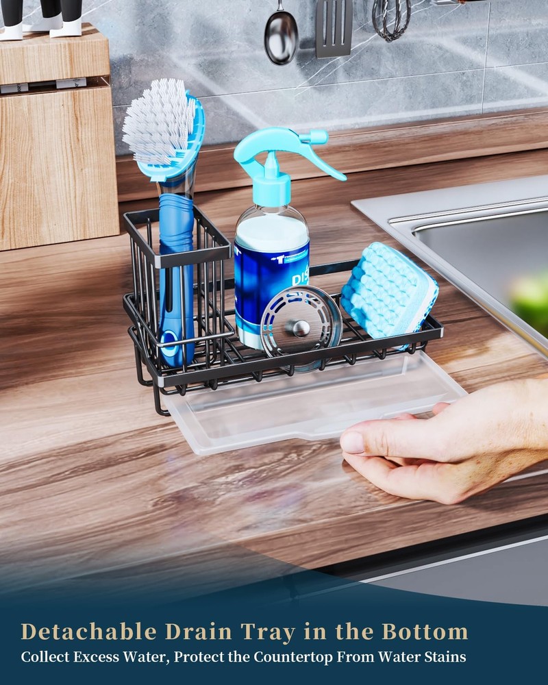Consumest Sponge Holder for Kitchen Sink - Caddy Medium, Black