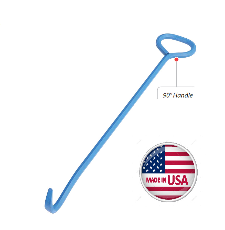 Manhole Cover Hook, 36" Solid Hex shape steel, Angled handle, Pointed tip, USA