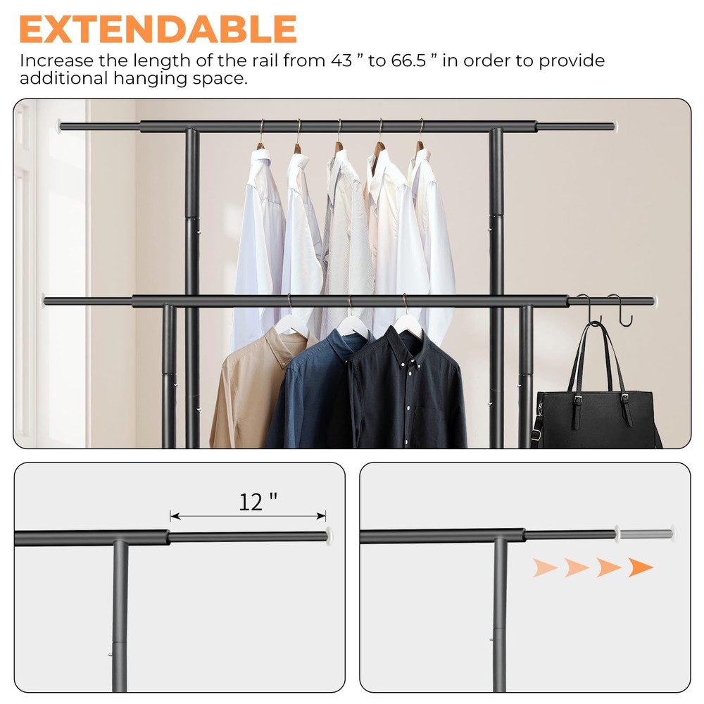 Garment Clothes Rack Double Rods Rolling and Lockable Stand