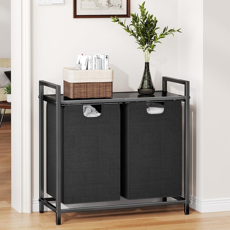 Laundry Basket Organizer 2 Removable Bags Pull-Out Design Laundry Hamper Shelf