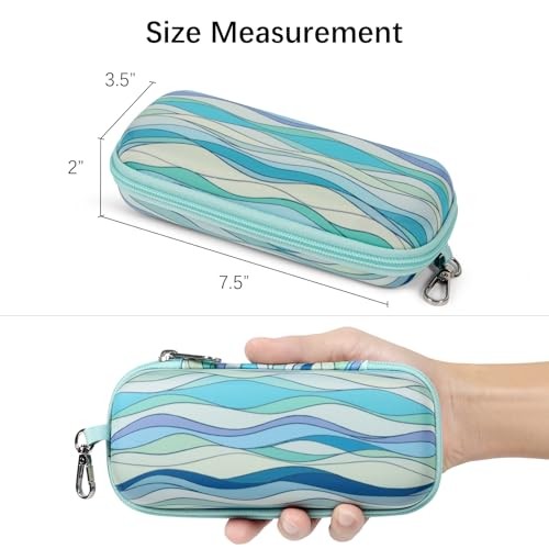 Double Eyeglasses Case Hard Shell Dual Sunglasses Organizer with Lightblue Wave