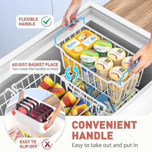 Freezer Organizer Bins with Foldable Handle Pack Stackable Freezer 8 White