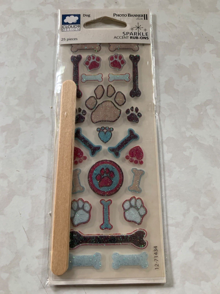 CLOUD 9SPARKLE RUB ONS GOG BONES PAW PRINTS GLITTER RUB ONS 25PCS