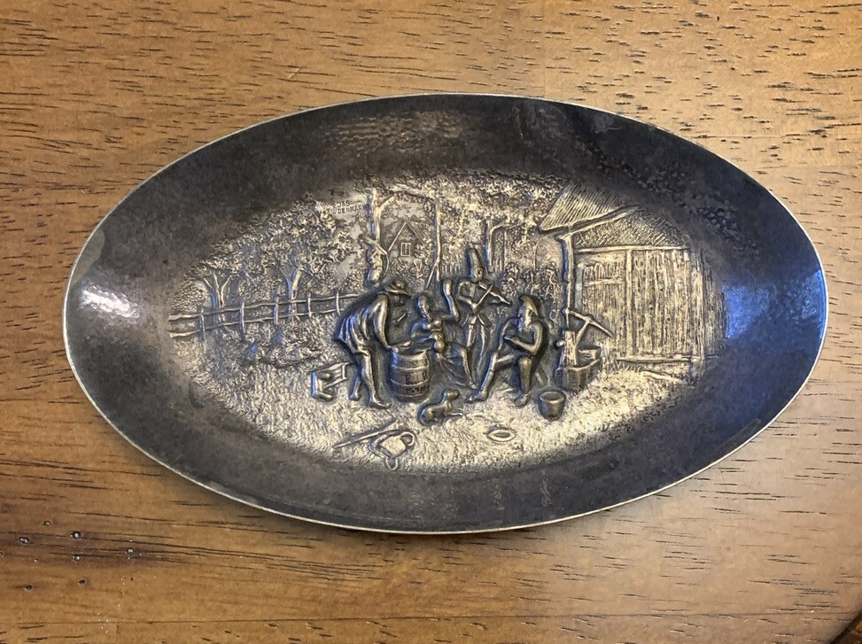 HANS JENSEN DENMARK REPOUSSE TRAY WITH COUNTRY SCENE SILVERPLATE