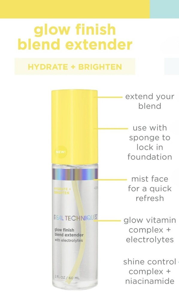 Real Techniques Glow Finish Extender Clear Setting Spray For Face 2oz
