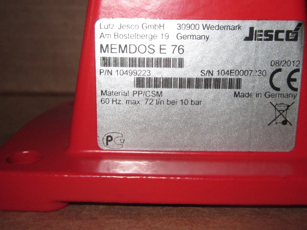 JESCO MEMDOS E 76 METERING PUMP MATERIAL PP/CSM