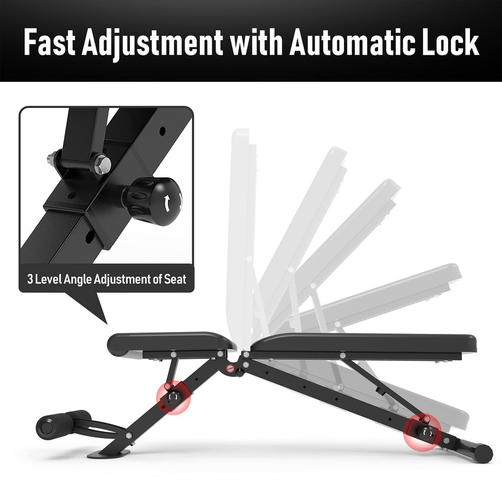 Adjustable Weight Bench Foldable Workout Exercise Bench with Automatic Lock f...