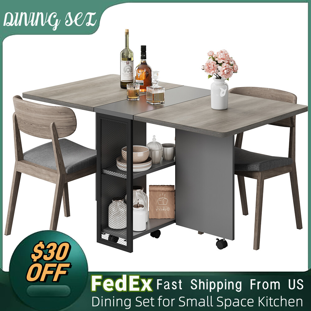 Folding Dining Table with Drop Leaf Storage Racks for Small Kitchen Space Saving