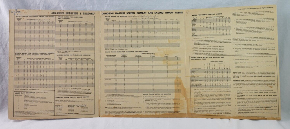 VTG Dungeon Master Tri-fold Screen, #9024, TSR Hobbies