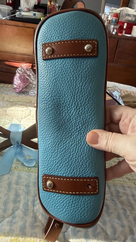 Dooney & Bourke Turquoise Pebbled Leather Backpack with Brown Trim
