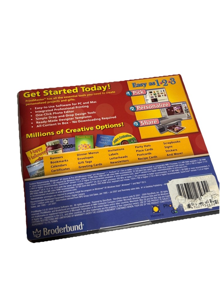 Printmaster V.2.0 PC MAC DVD-Rom Software Broderbund New