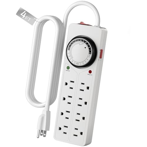 8 Outlet Surge Protector with Mechanical Timer (4 Outlets Timed, 4 Home