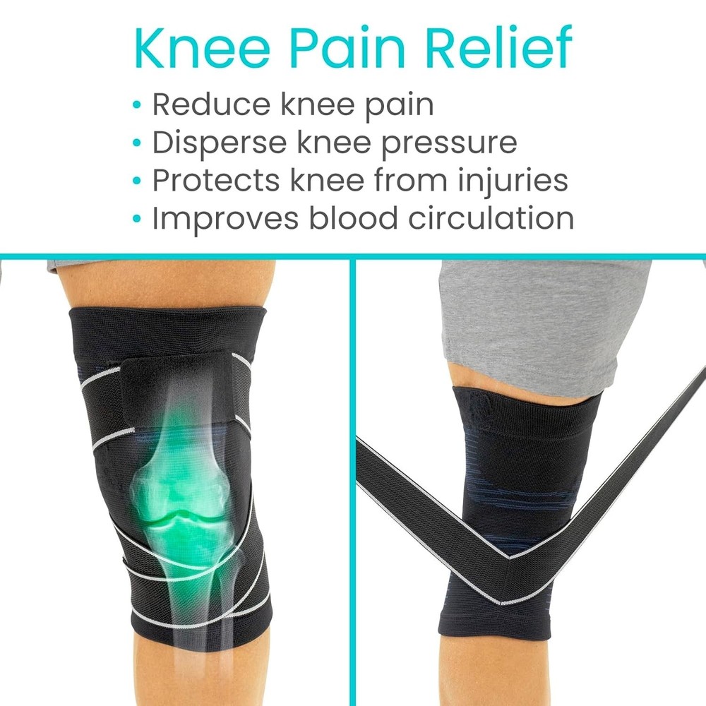 Vive Knee Compression Sleeve with Straps (2 Pack)