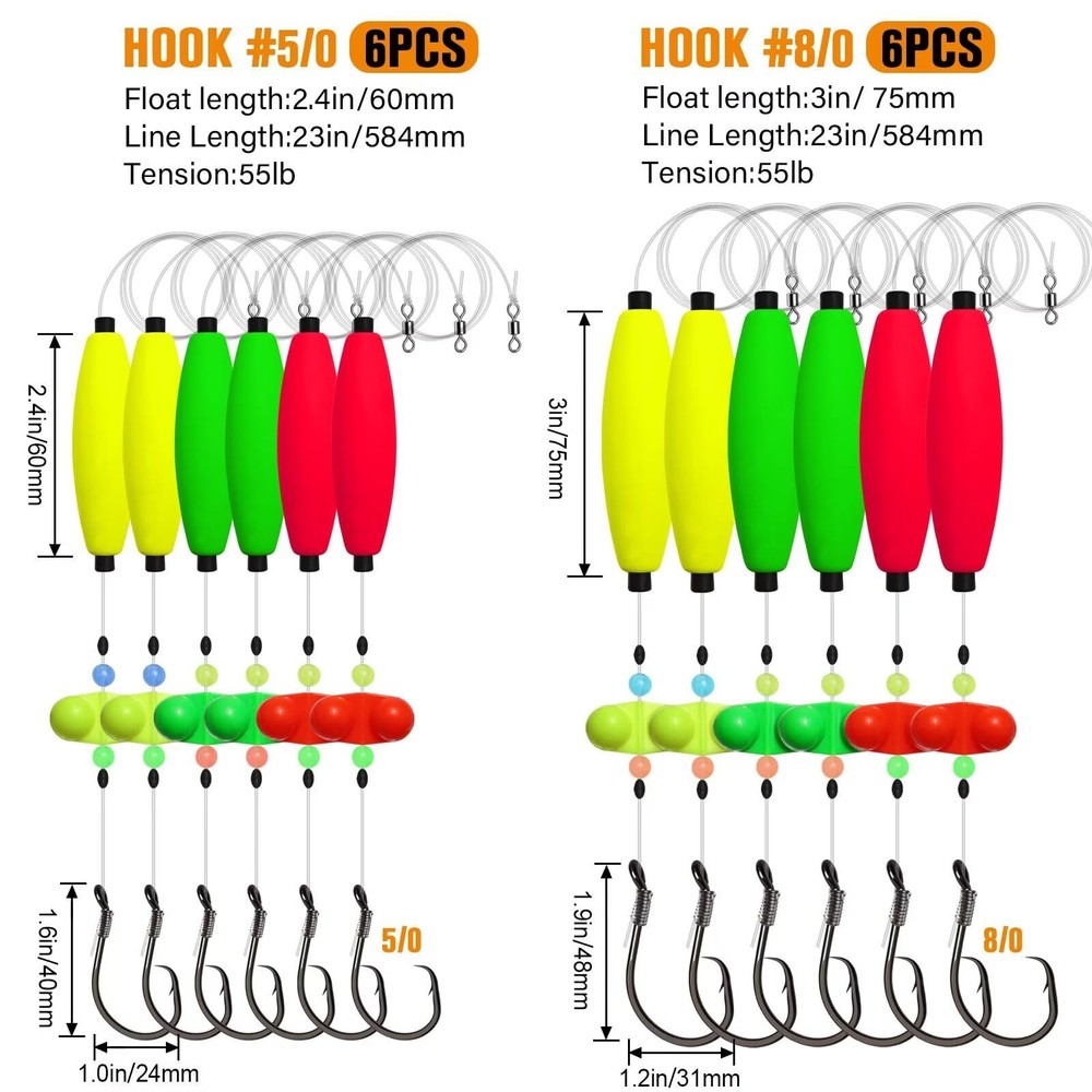 Dovesun Catfish Rigs Santee Rig Float 23", Cigar Float-5/0Hook * 6PCS