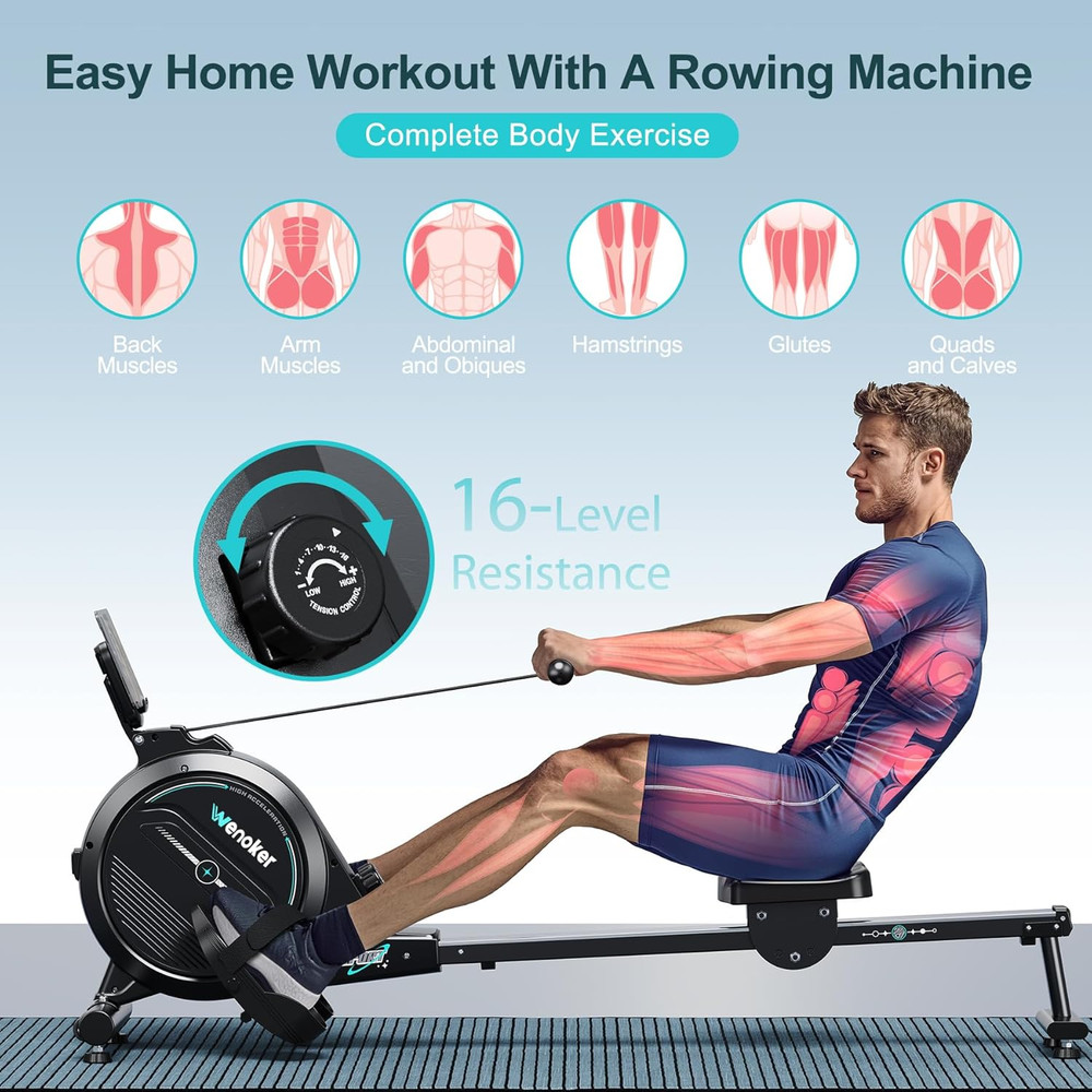 Rowing Machine, Magnetic Rower Machine for Home,App Supported 350 LB Weight Capa