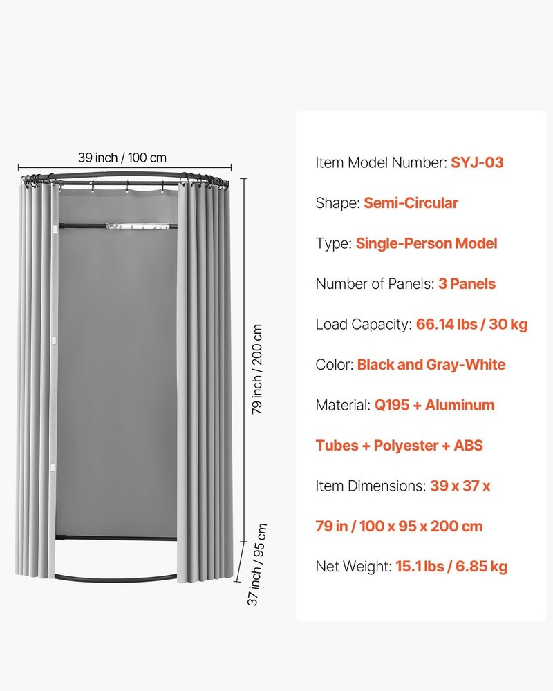Freestanding 39x37x79in Fitting Booth with Scratch Resistant Coating