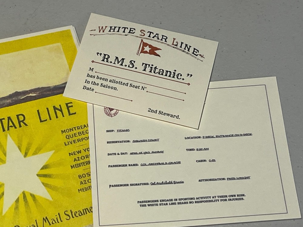 RMS TITANIC, reprint, First Class Passenger on board documents, Nice!