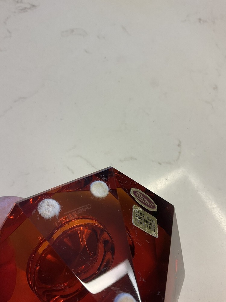Moser Red Crystal Clock Signed