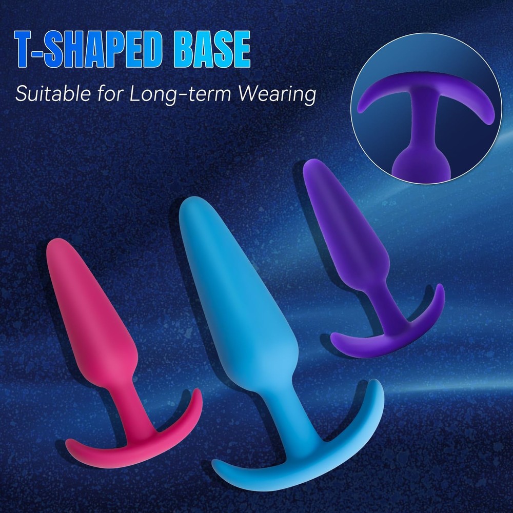 Butt Plug Training Kit with 3 Silicone Anal Plugs,Beginner to Advanced Set wi...