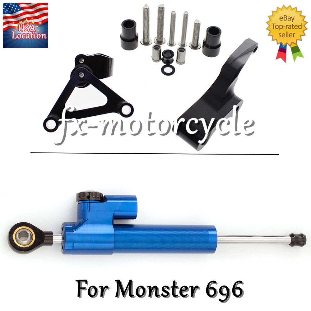 For Ducati Monster 696 Blue Steering Damper Stabilizer Bracket Mounting Kit Set