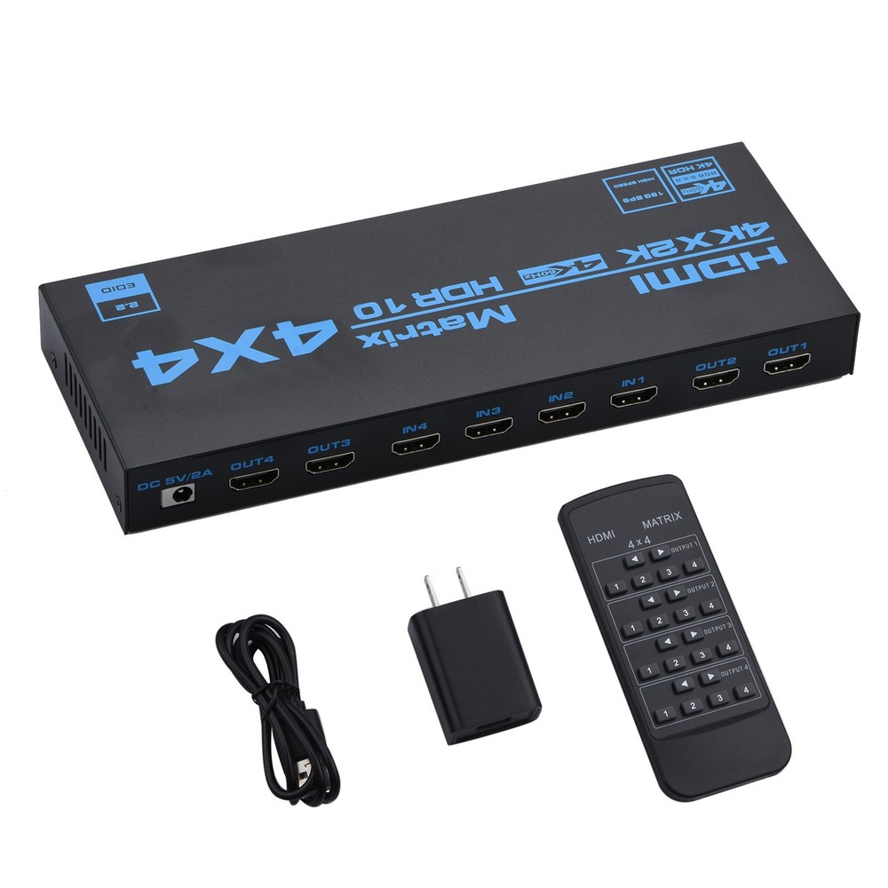 4 In 4 Out 4K HDMI Matrix Switch with EDID Extractor and IR Remote Control