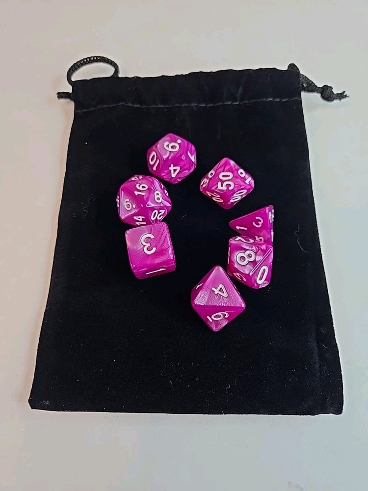 RR | 7-Dice Polyhedral Starter Set | Beginner Dice Kit with Suede Bag D&D