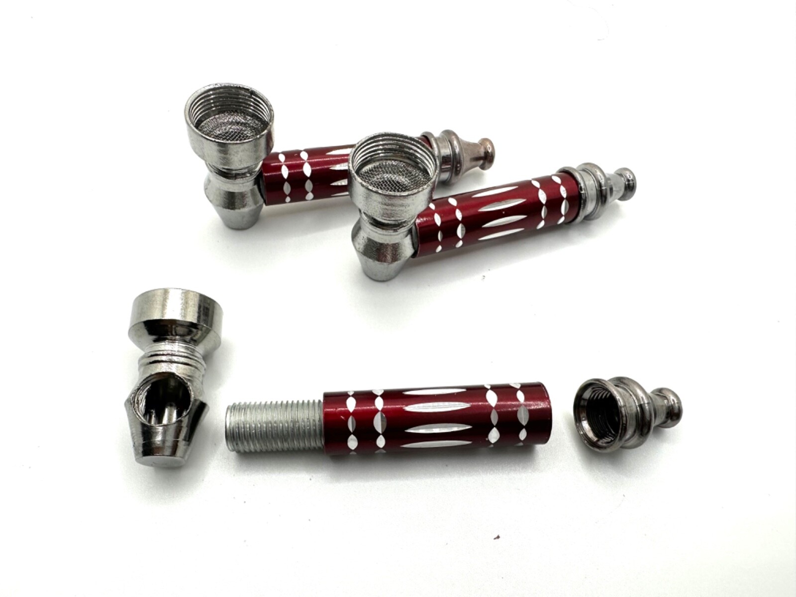 3X Red Metal Smoking Pipes + Tobacco Screens For Bowl SAME DAY SHIP