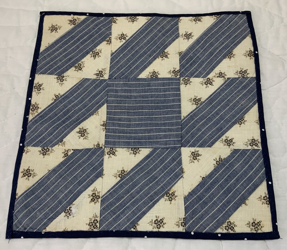 Vintage Patchwork Quilt Table Topper, Nine Patch, Rectangles, Calicos, Blue