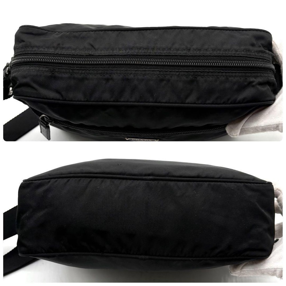 PRADA Shoulder Bag Nylon Leather Triangular Logo White Tag Guarantee