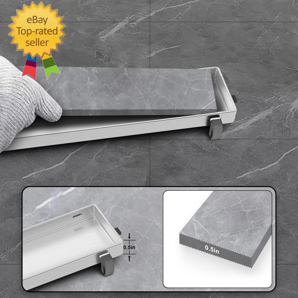 Linear Shower Drain 30 Inch Brushed Nickel withTile Insert Grate Rectangle Floor