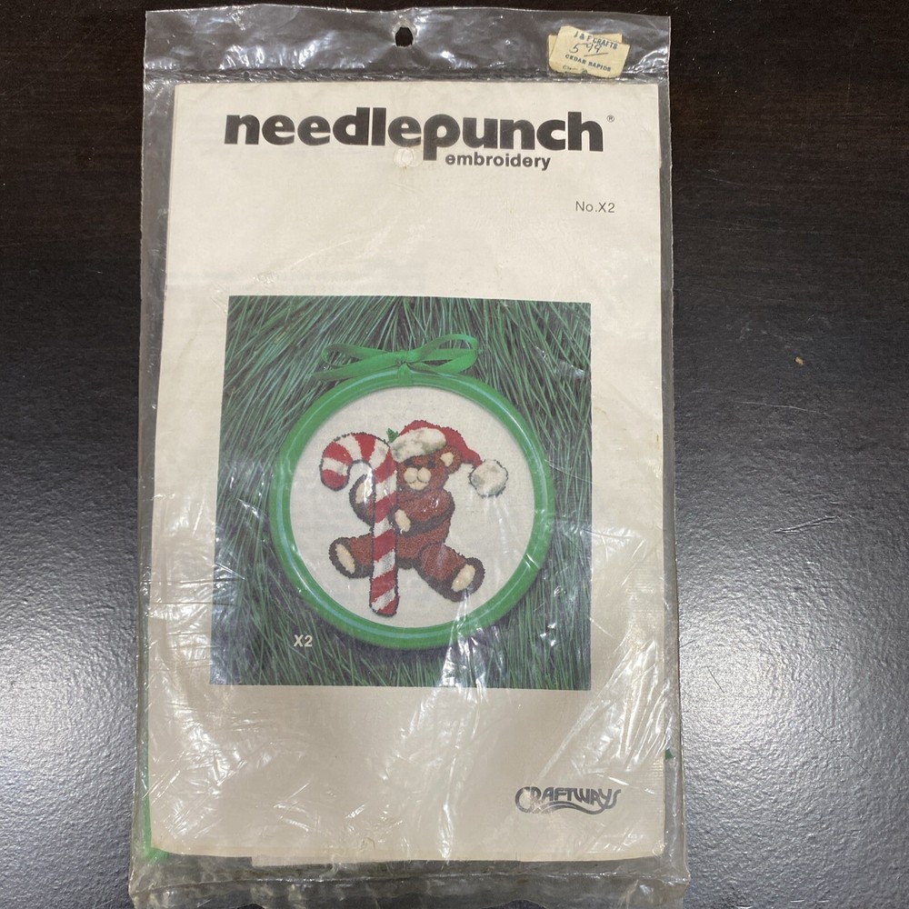 Craftways 1981 Candy Cane Teddy Embroidery By Needlepunch