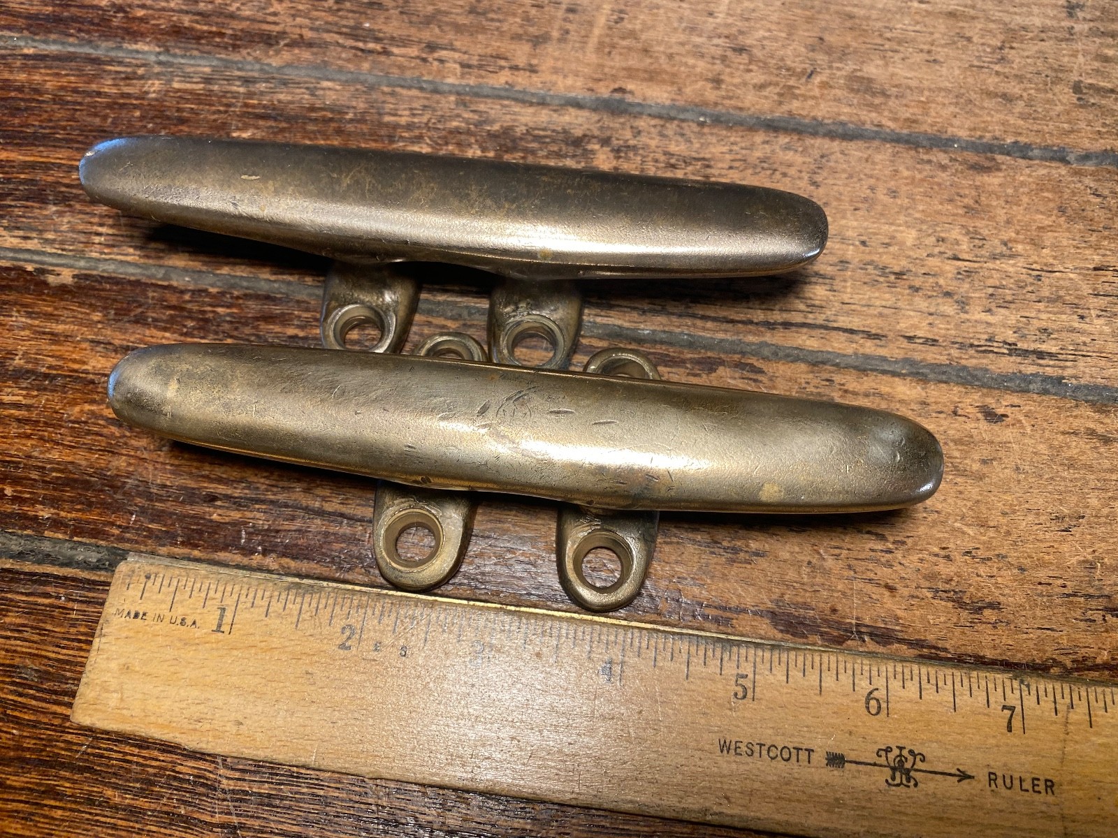 PAIR OF VINTAGE CAST POLISHED **SOLID** BRONZE 6" CLEATS