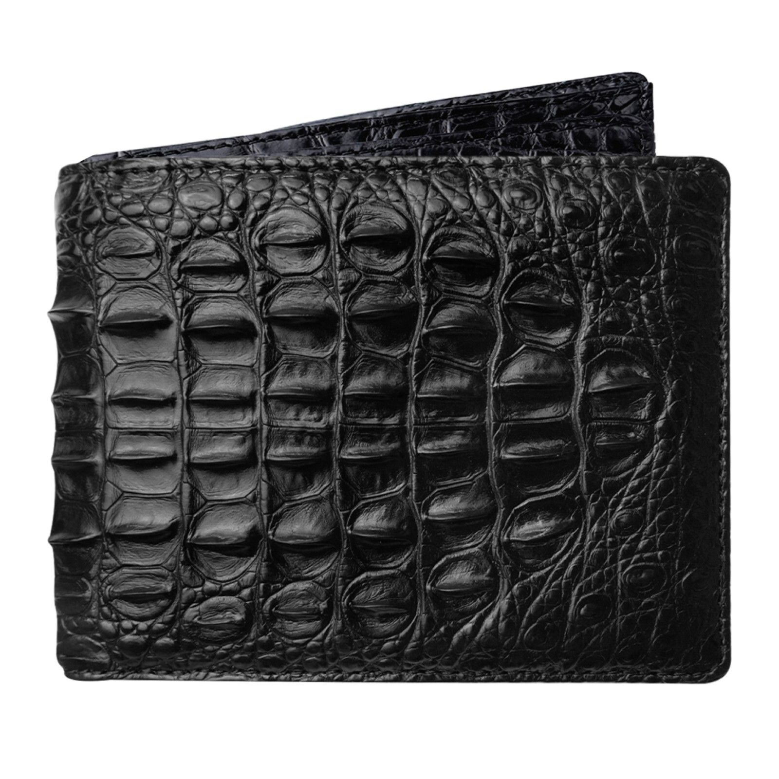 Double Sided Crocodile Black Bifold Leather Wallet Men's Skin Billfold Wallet