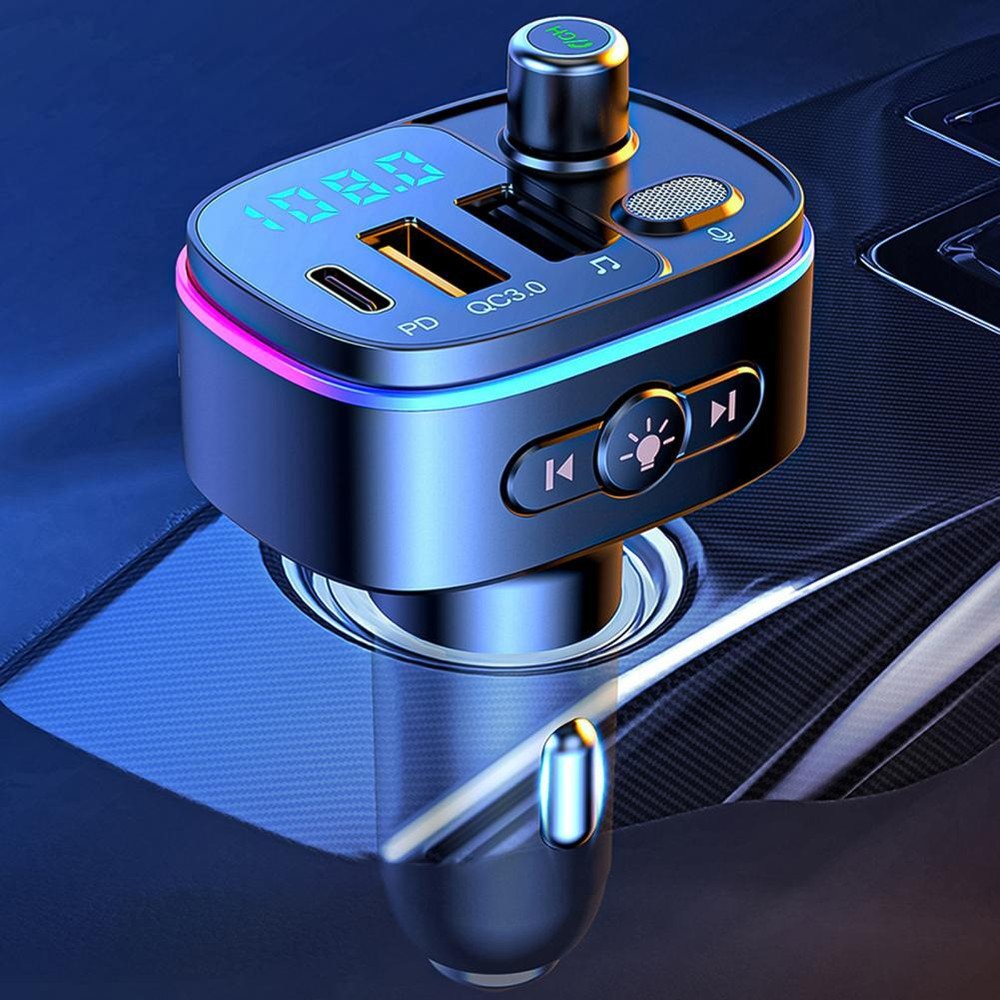 Car Bluetooth 5.0 FM Transmitter Hands-free Radio Type-C Adapter 2 USB Charger