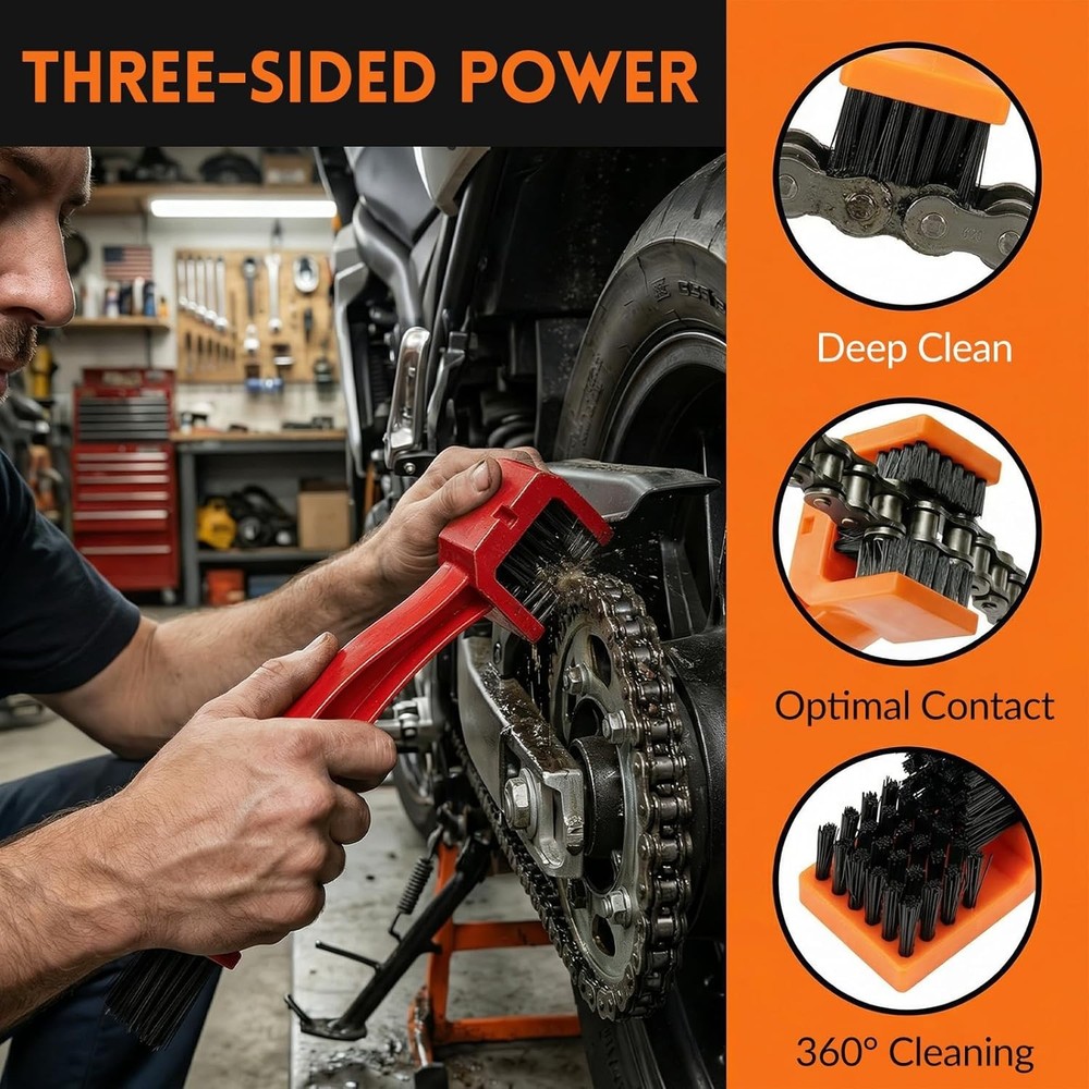 Multi-Functional Chain Brush with Three-Sided & Long Bristles for Easy Cleaning
