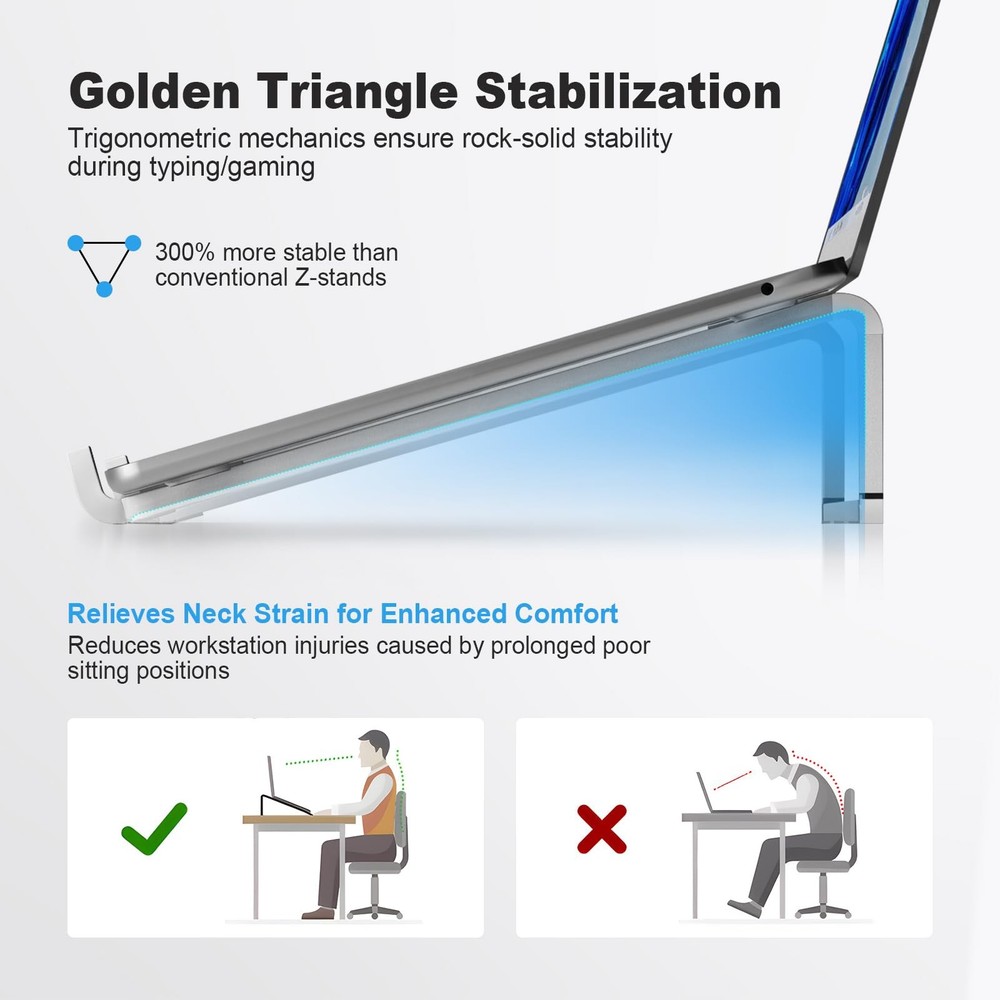 TENOC Foldable Laptop Stand for Desk, Universal Riser Silver
