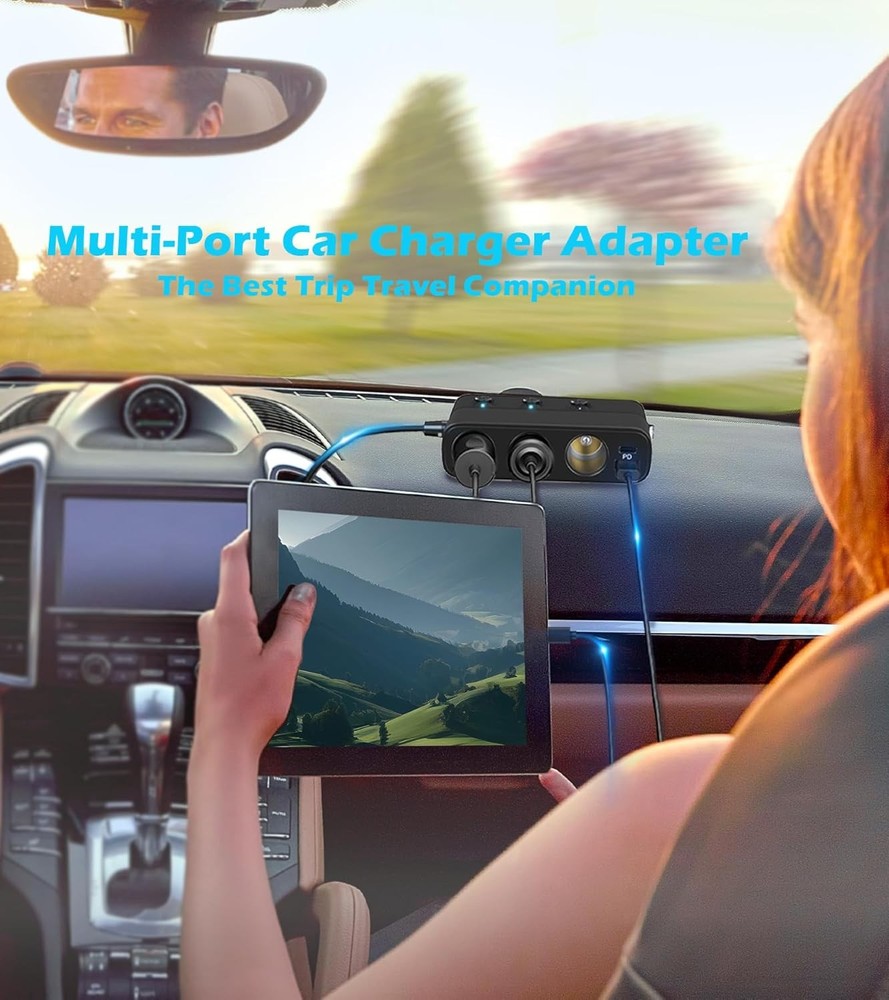 3 Way Multi Socket Car Cigarette Lighter Splitter USB Charger Adapter DC 12/24V