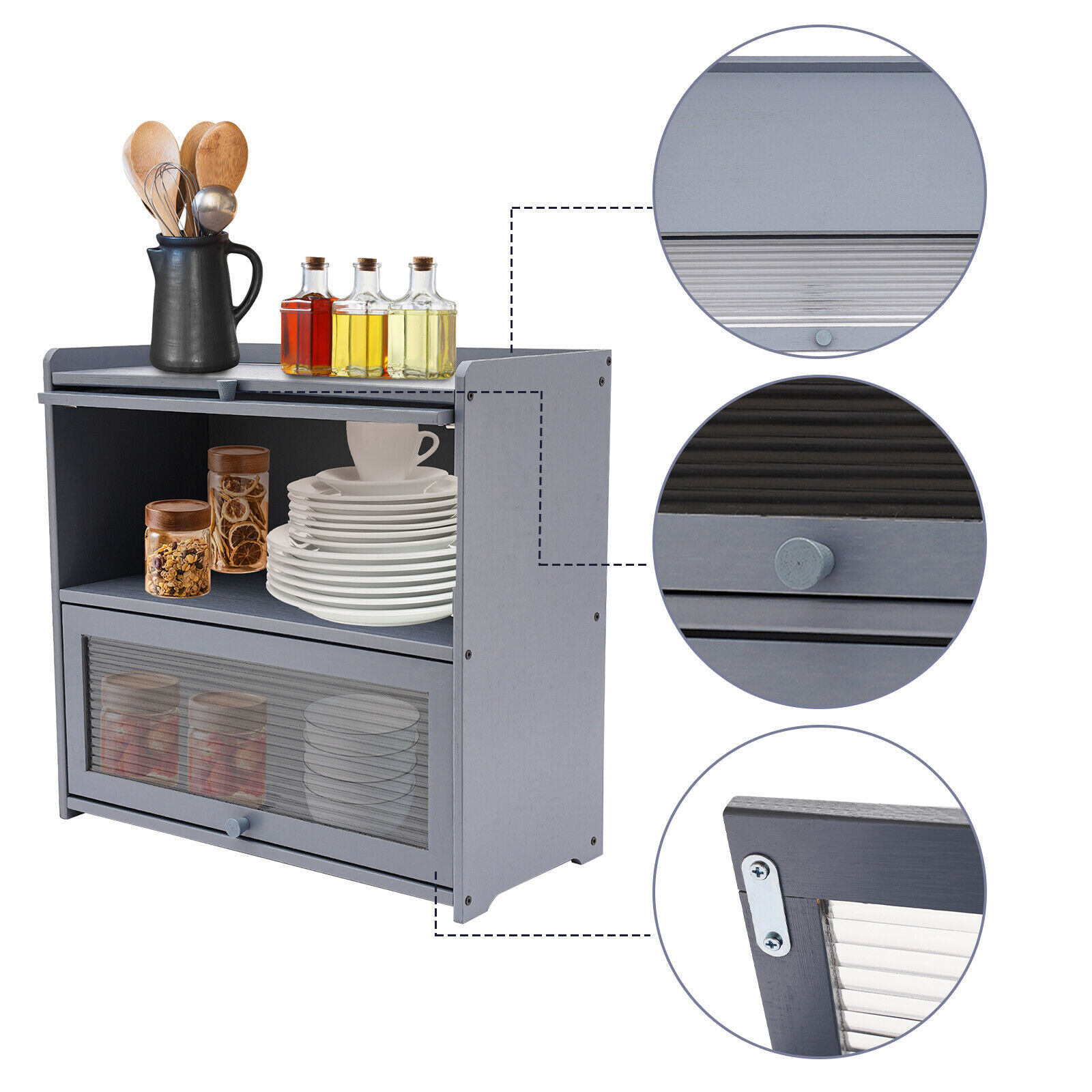 Modern Two-tier Storage Cabinet, Countertop Storage Cabinet, Gray Cabinet New