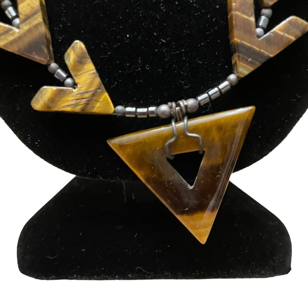 Tiger Eye Long Necklace Chevron Triangle