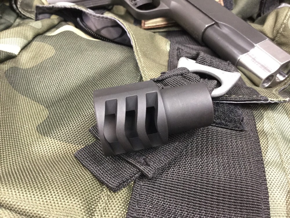 1911 .45 acp Mil-Spec muzzle brake BLACK PREDATOR compensator + FREE SPRING PLUG