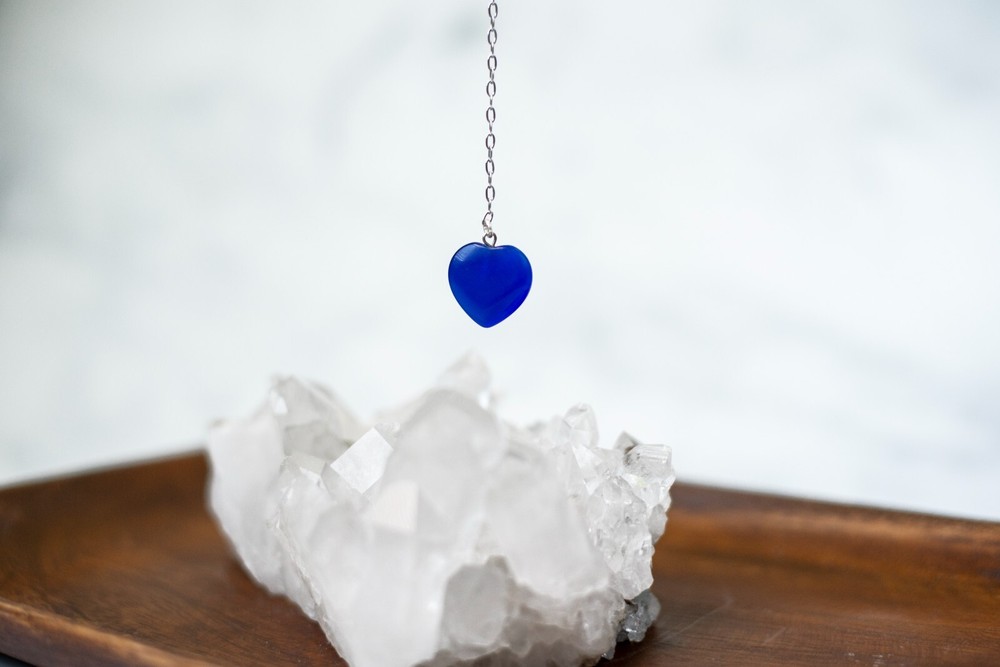 Shiny Blue Heart cat-eye Pendulum Dowsing, amplifying, restore focus & transform