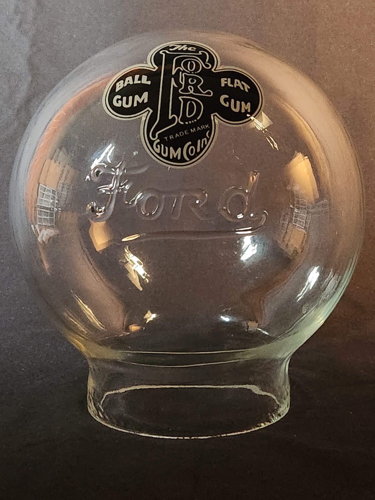 FORD "SCRIPT" EMBOSSED HAND BLOWN GUMBALL GLOBE, WITH DECAL