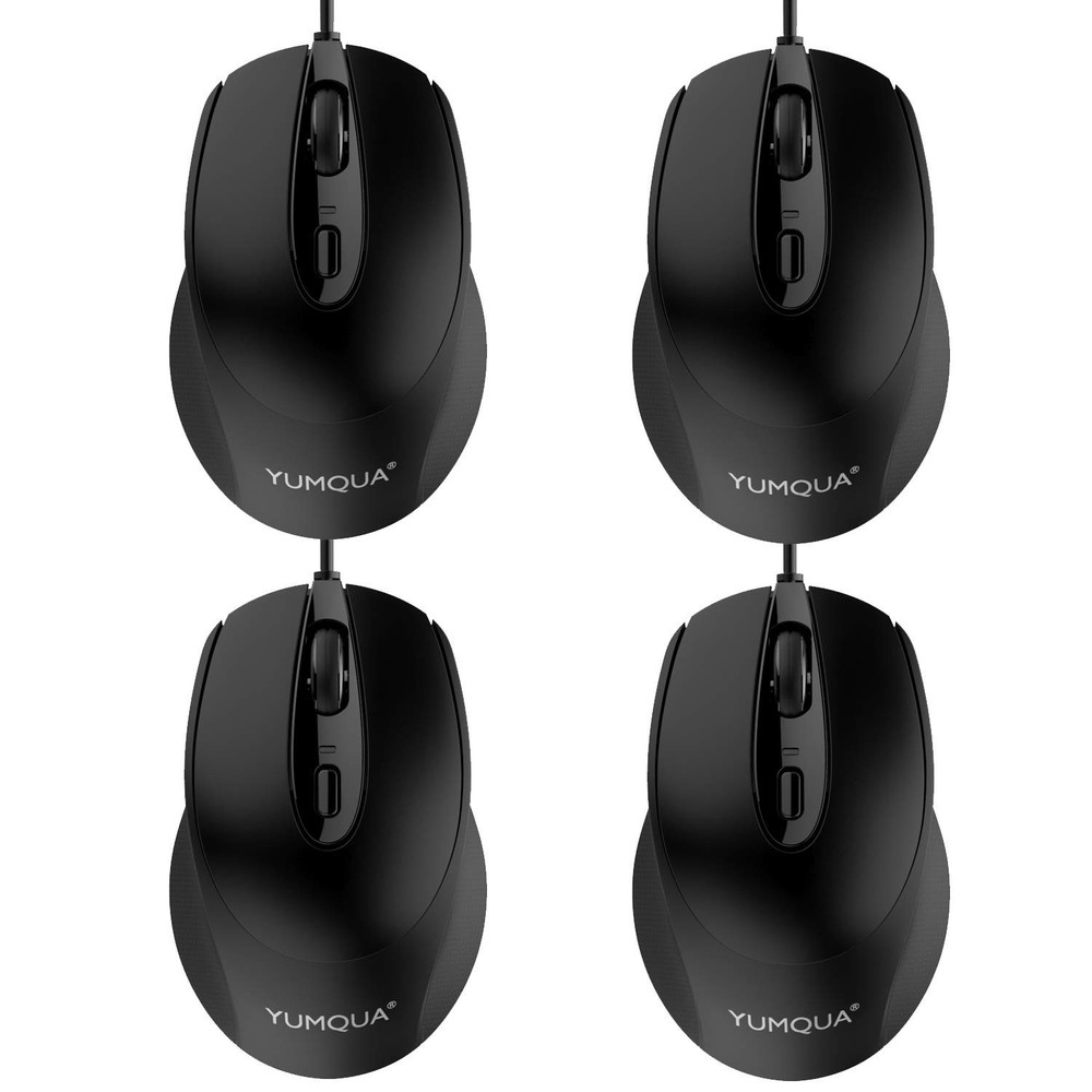 YUMQUA G222 Computer Mouse Wired 4 Pack, Bulk USB Corded Mouse, Office & Home...